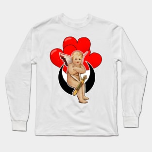 Angel Cupid resting on the moon and with red hearts Long Sleeve T-Shirt